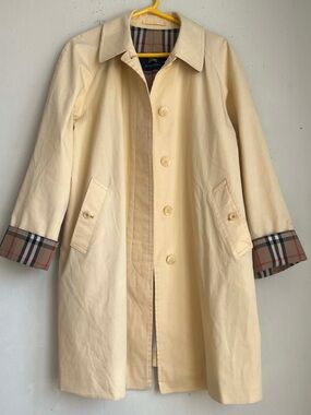 Burberry Yellow Trench Coat with Plaid Cuff Detail